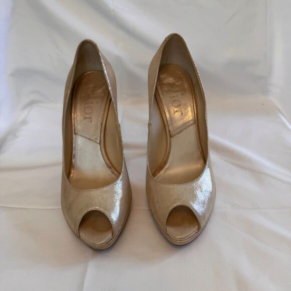 Dior Champagne Pearl Peep-toe Pumps Size 8 - Picture 3 of 8